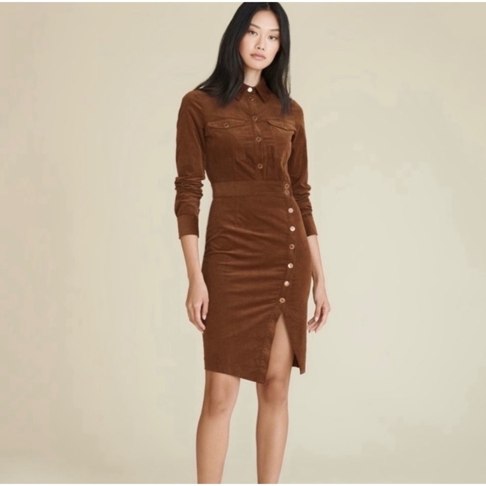 Veronica Beard Britton Corduroy Shirt Dress Size 14‎ Mini Brown Asymmetrical Hem